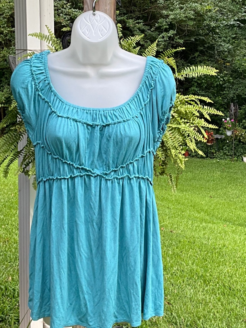 NWT Max Studio  Teal Ruched Empire Waist  Top Size M - Picture 2 of 6